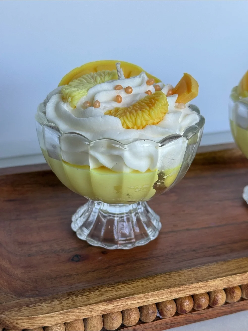 Glass Dessert Coupe - Yellow Pudding Cup with Whipped Top